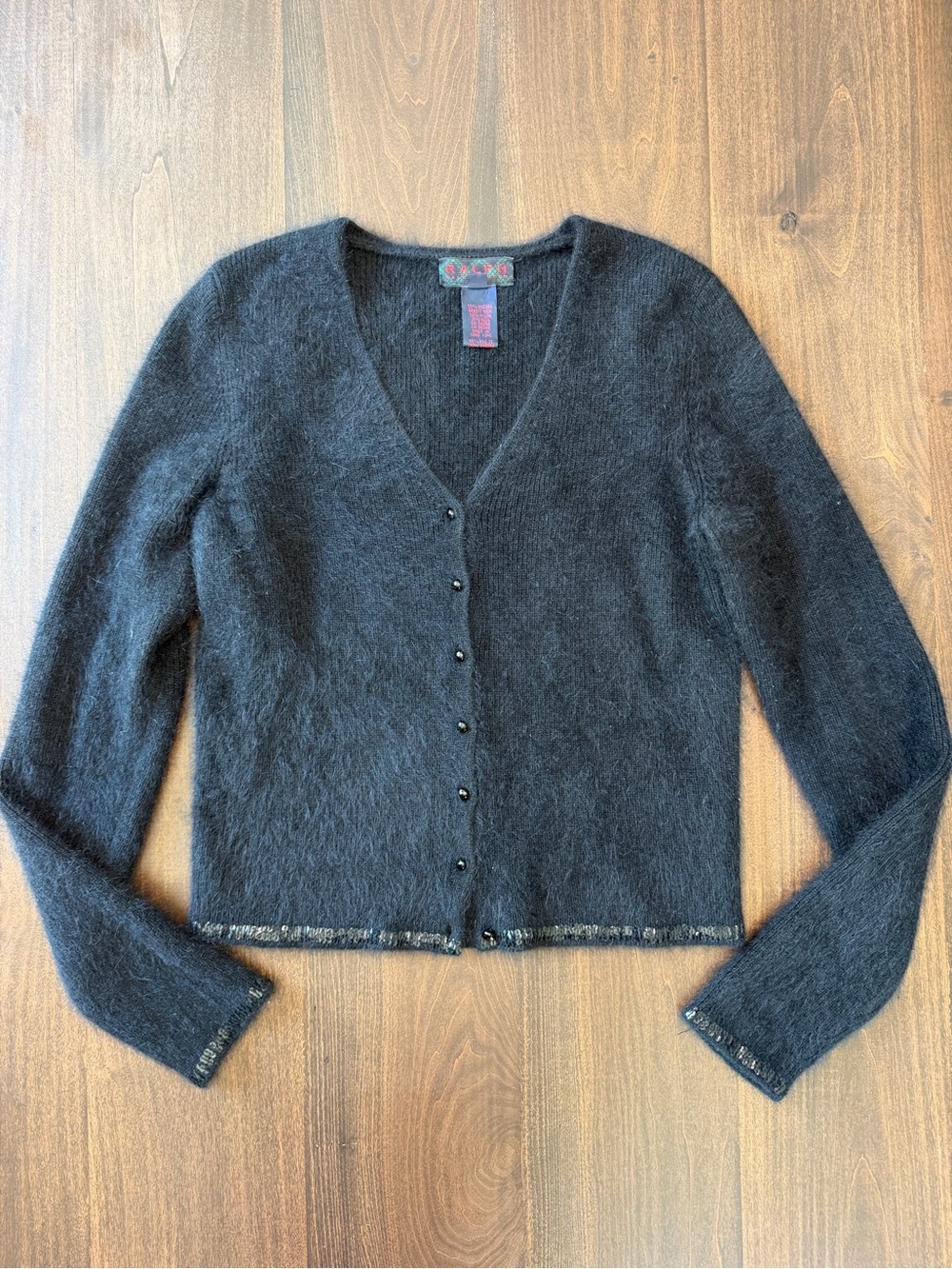 Ralph Lauren Charcoal V-Neck Fuzzy Button Front Cardigan